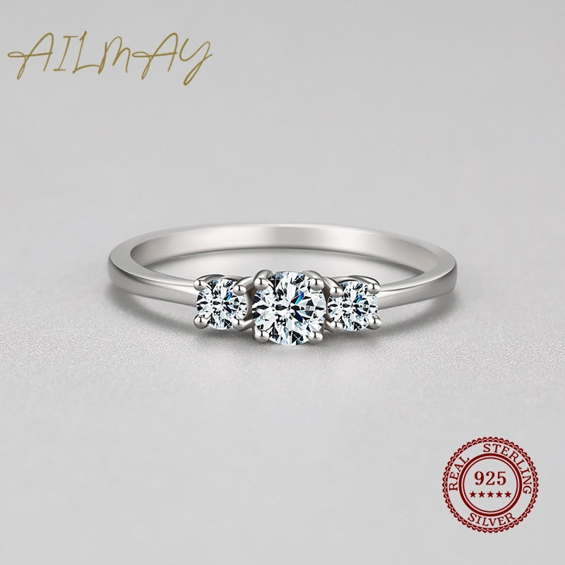 Ailmay Real 925 Sterling Silver Sparkling AAAAA Zircon Stackable Ring