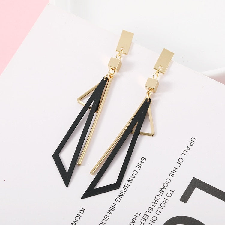Korean Long Statement Geometric Triangle Tassel Dangle Drop Earrings