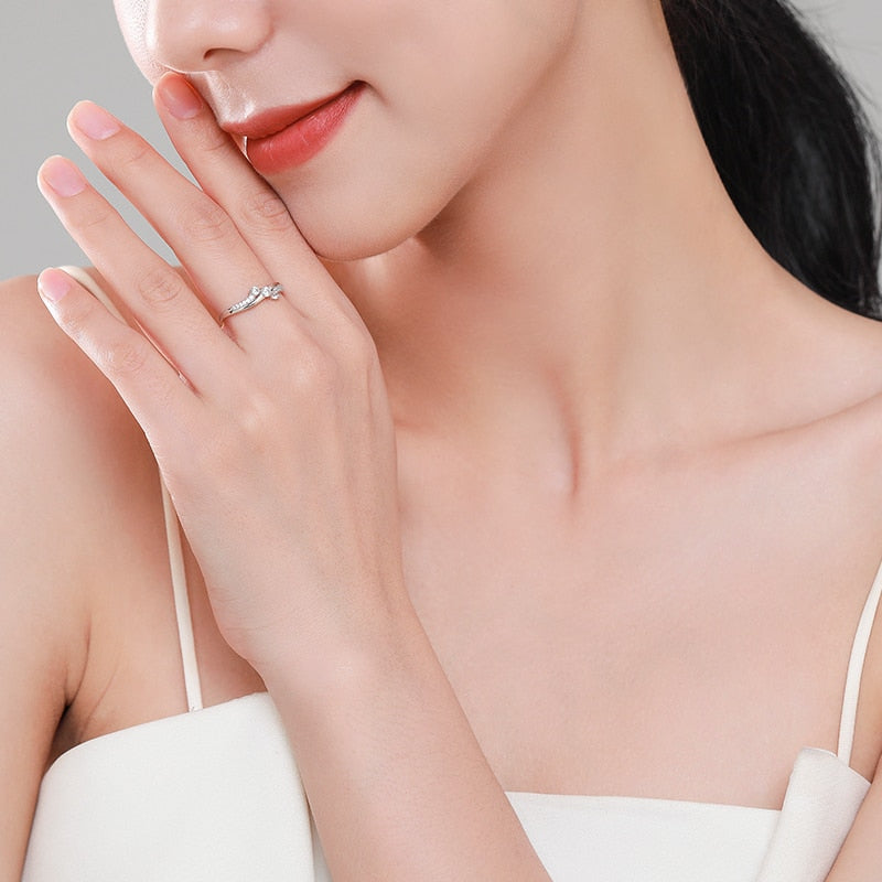 Ailmay Real 925 Sterling Silver Sparkling Cubic Zirconia Wave Shape Ring