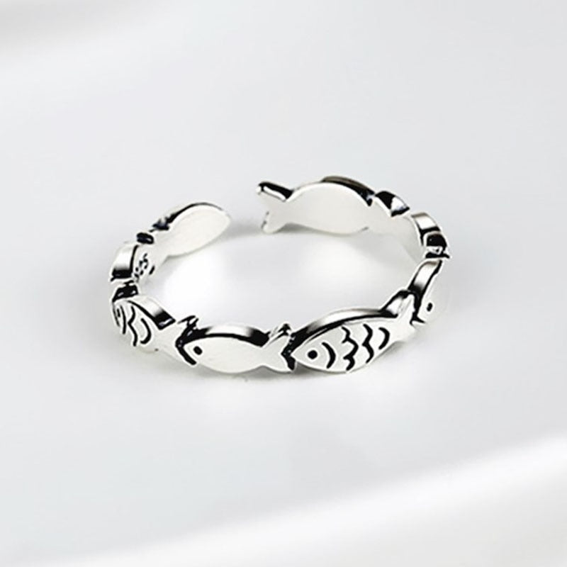 Boho Vintage Silver Color Fish Adjustable Ring