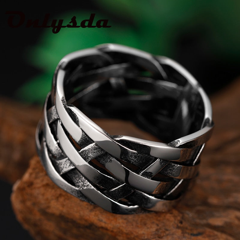 Onlysda Vintage Weave Viking Symbols Stainless Steel Men Ring