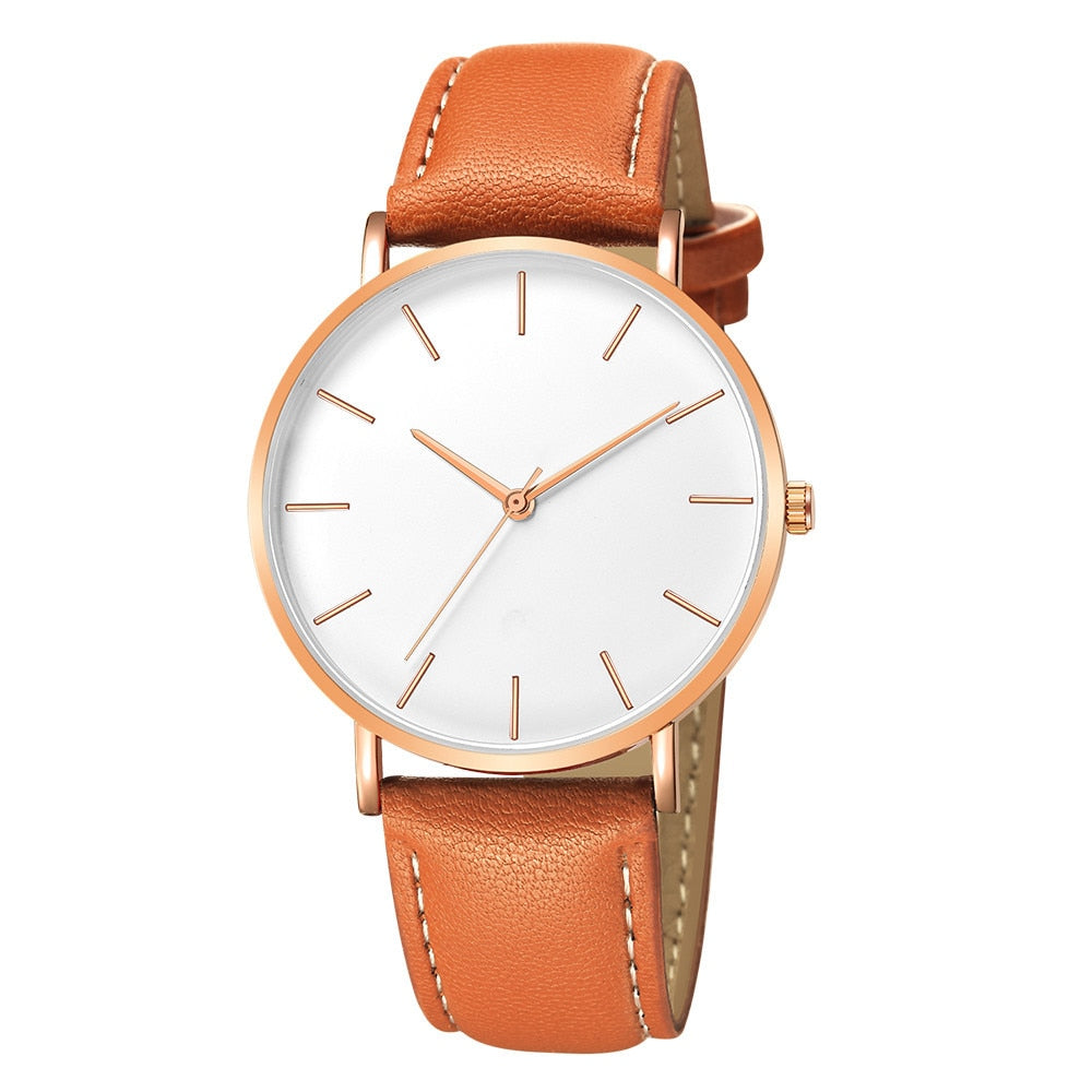 New Fashion Simple Leather Gold Silver Dial Men Quartz Watch