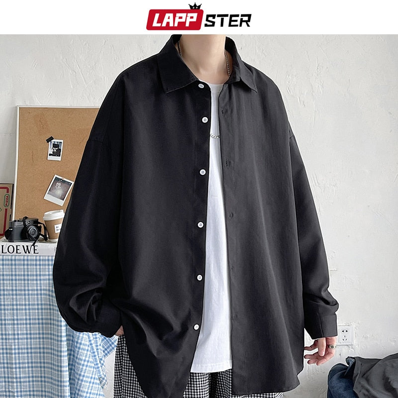 LAPPSTER Men Korean Fashion White Long Sleeve Shirts
