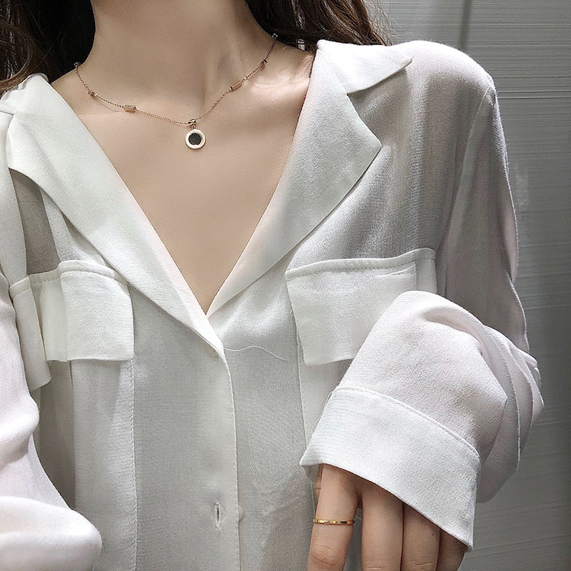 Classic Titanium Steel Roman Numeral Black And White Disc Pendant