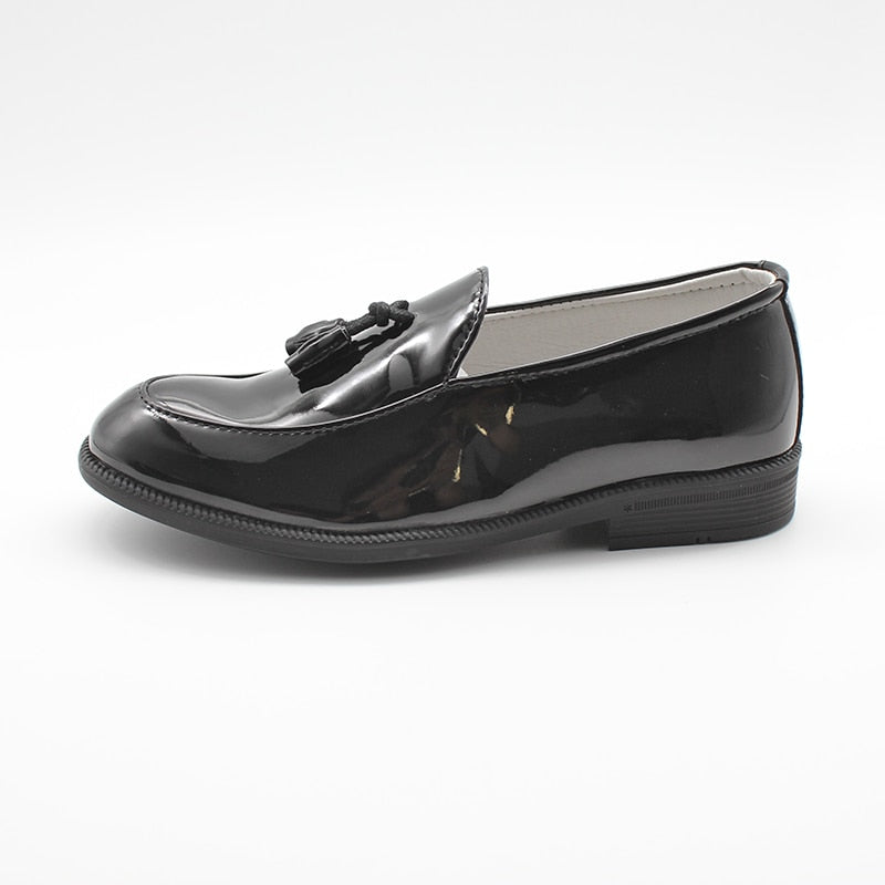 Boys Dress Shoes Black Faux Leather Slip On Tassel Boy Loafers