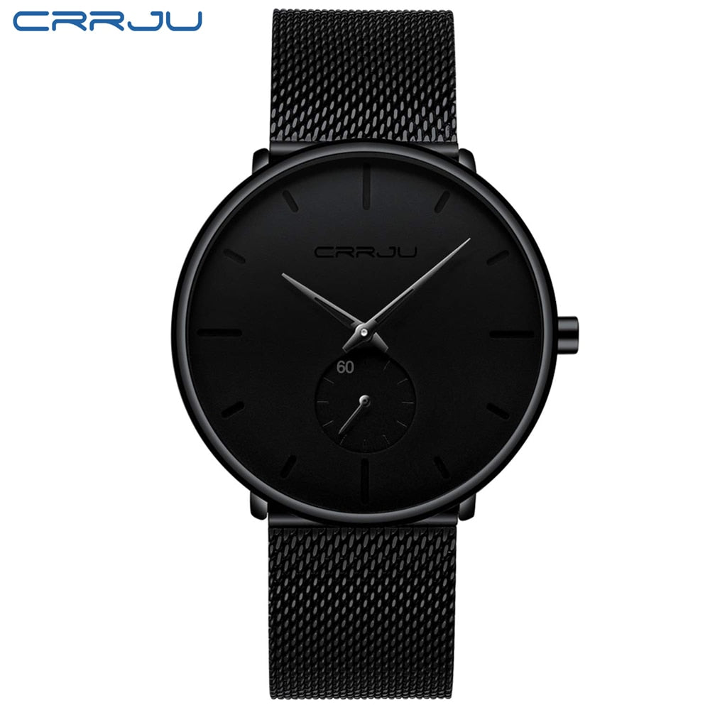 CRRJU Fashion Luxury Slim Mesh Steel Waterproof Mens Watch