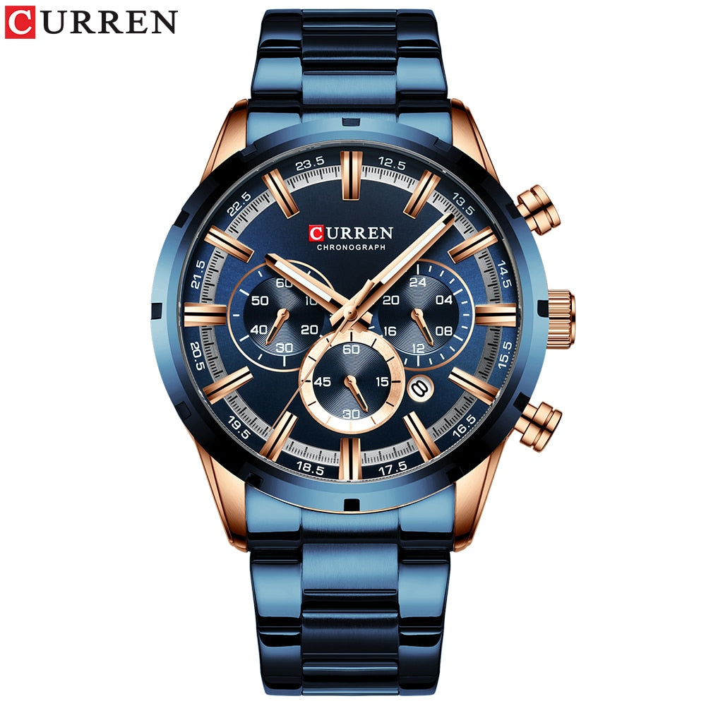 Blue Dial Stainless Steel Band Date Mens Watch