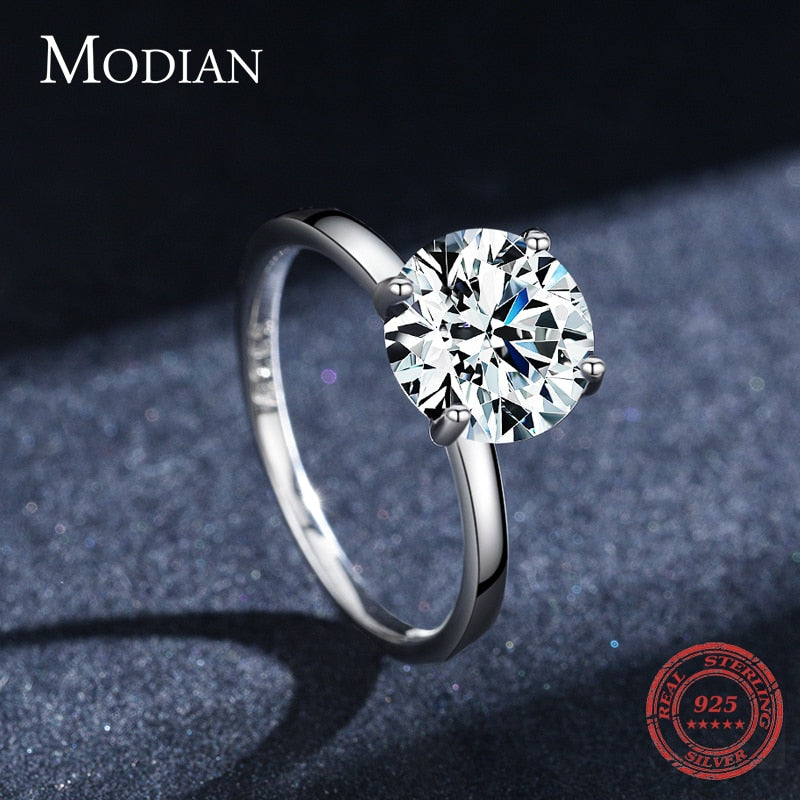 Modian 100% Real 925 Sterling Silver Classic Clear 3CT CZ Finger Ring