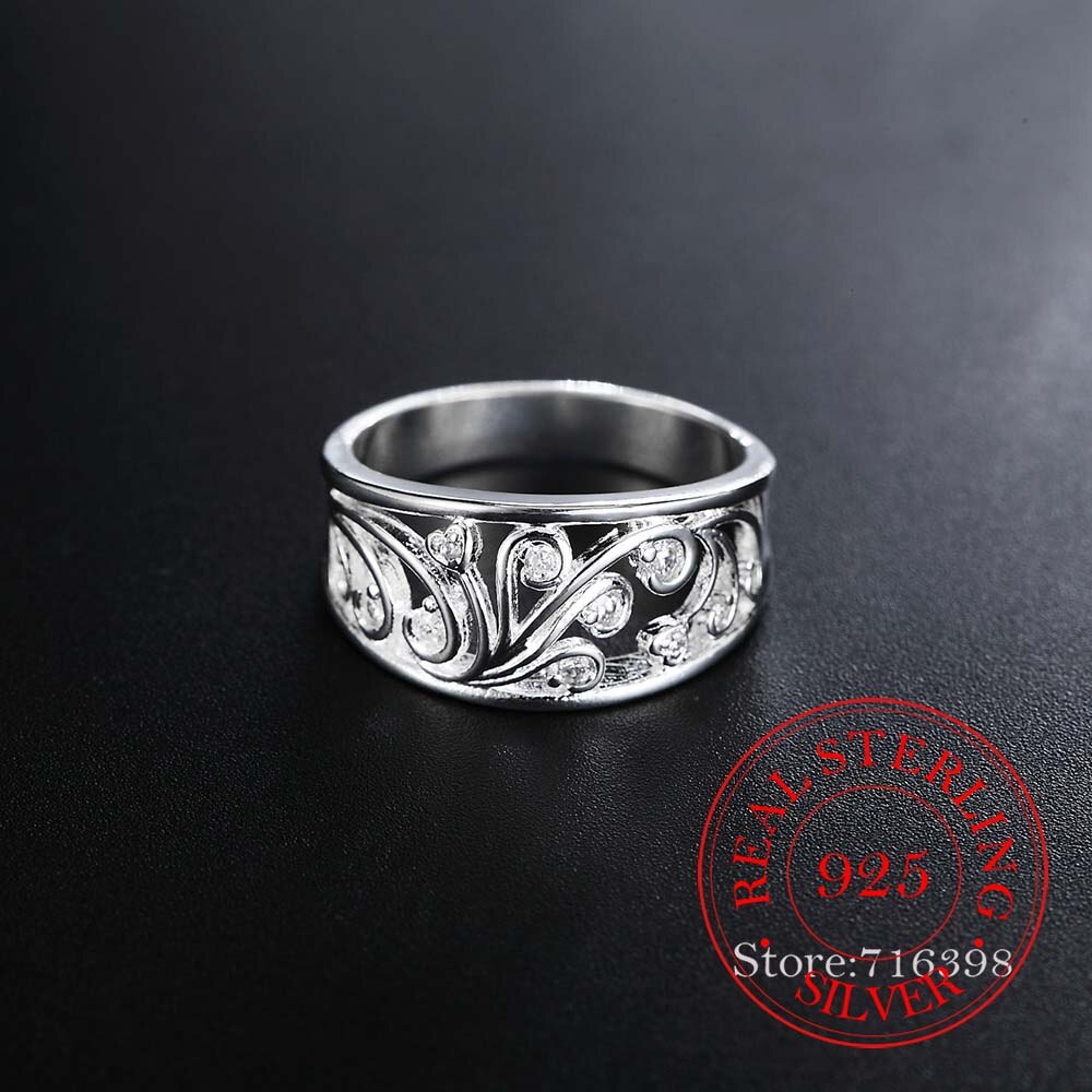 925 Sterling Exquisite Plant Pattern Cz Crystal Infinity Silver Ring