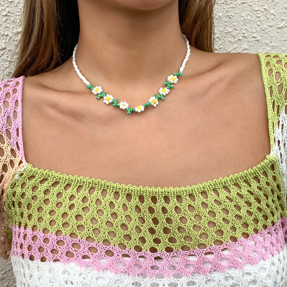 Salircon Trend Bohemia Rainbow Color Seed Beads Chain Choker Necklace