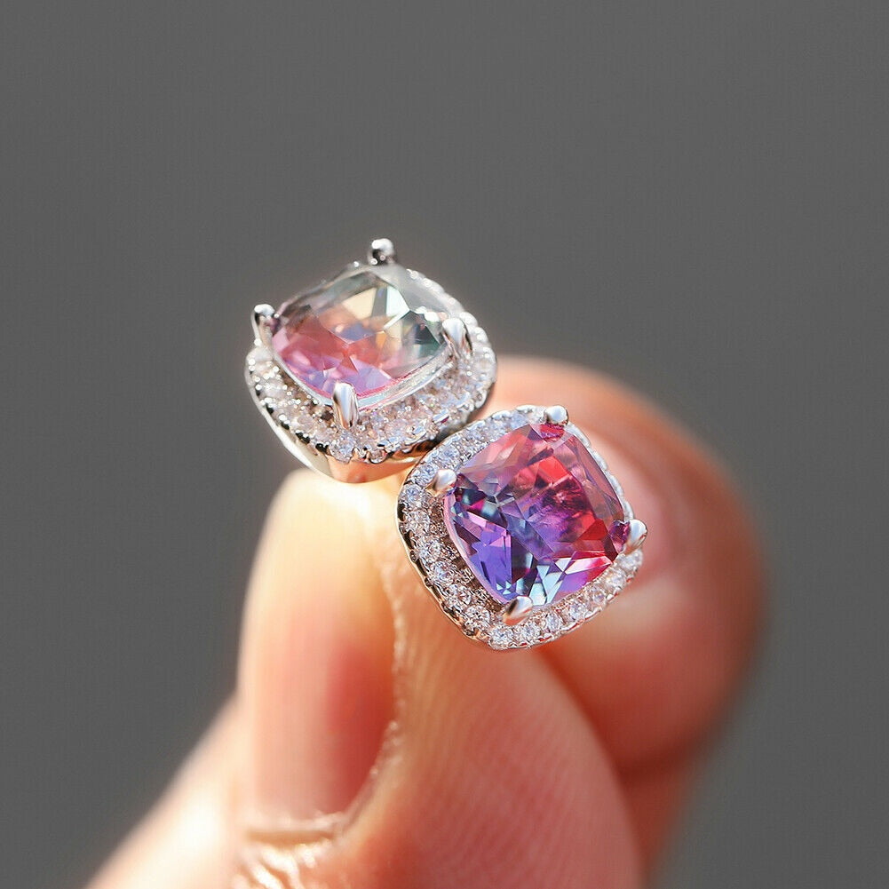 Korea Flower Crystal Temperament Geometric Shiny Zircon Earrings