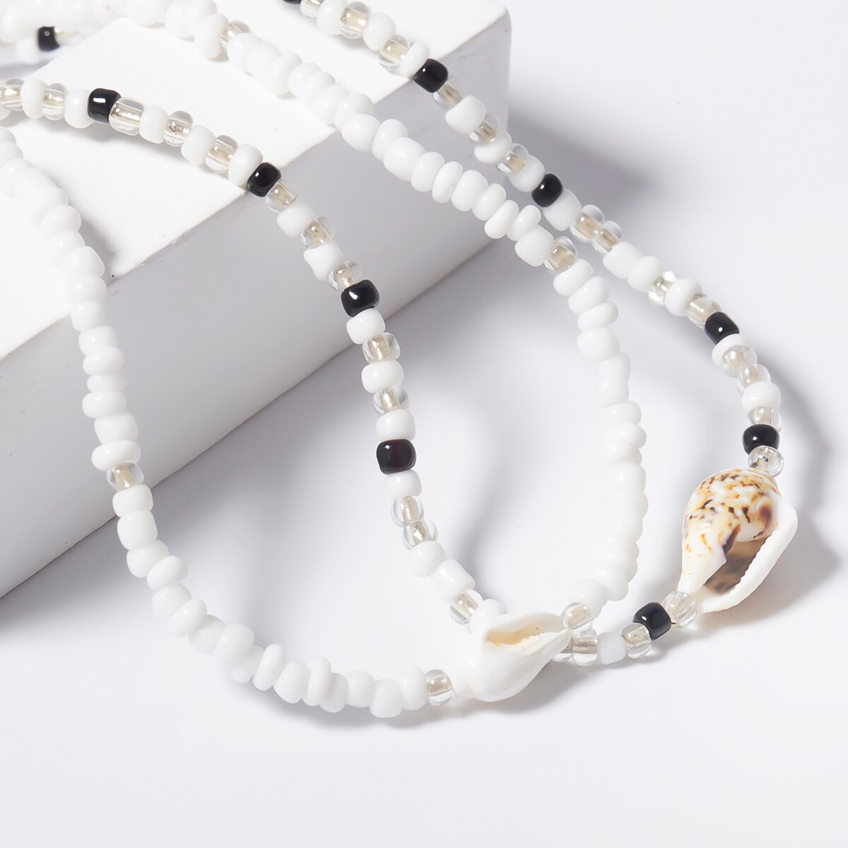 SHIXIN Separable 2 Layered White/Black Beads Necklaces