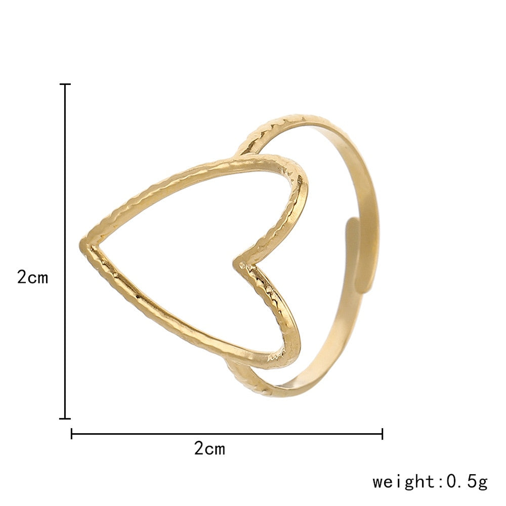 DIEYURO 316L Stainless Steel 2 Colours Love Heart Hollow Ring