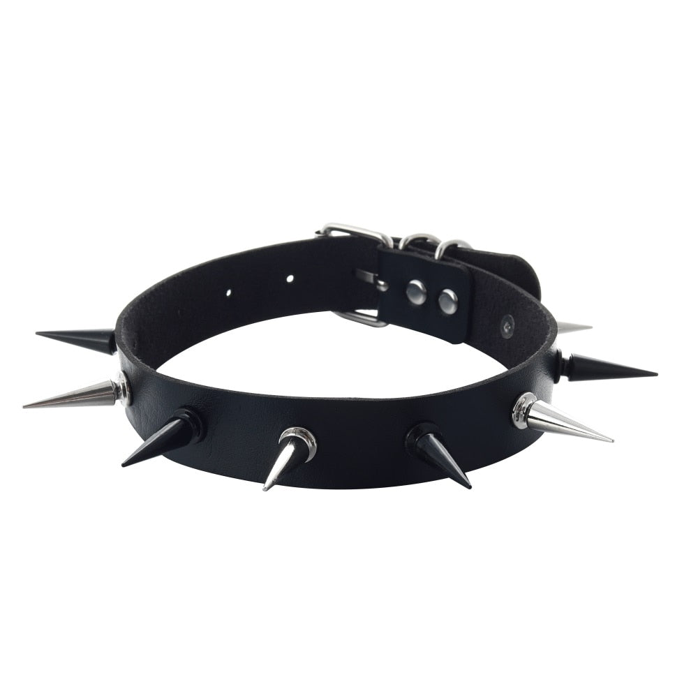 Emo Spike Collar Leather Studded Rivets Chocker Necklace