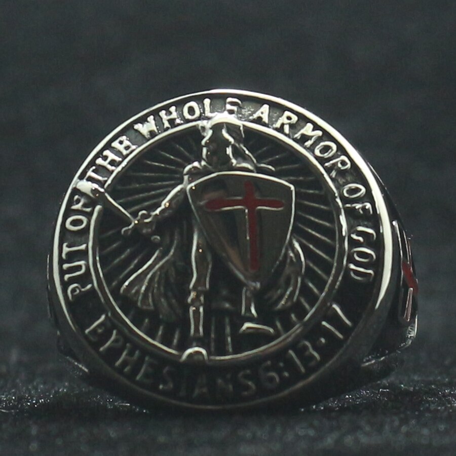 Unisex 316L Stainless Steel Saint Paul Ephesians Cross Knight Protect Ring