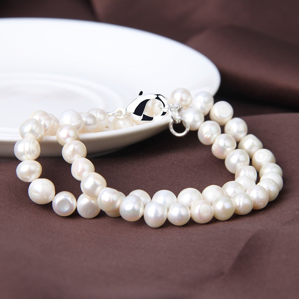 DOTEFFIL 8mm Natural Pearl Chain Necklace