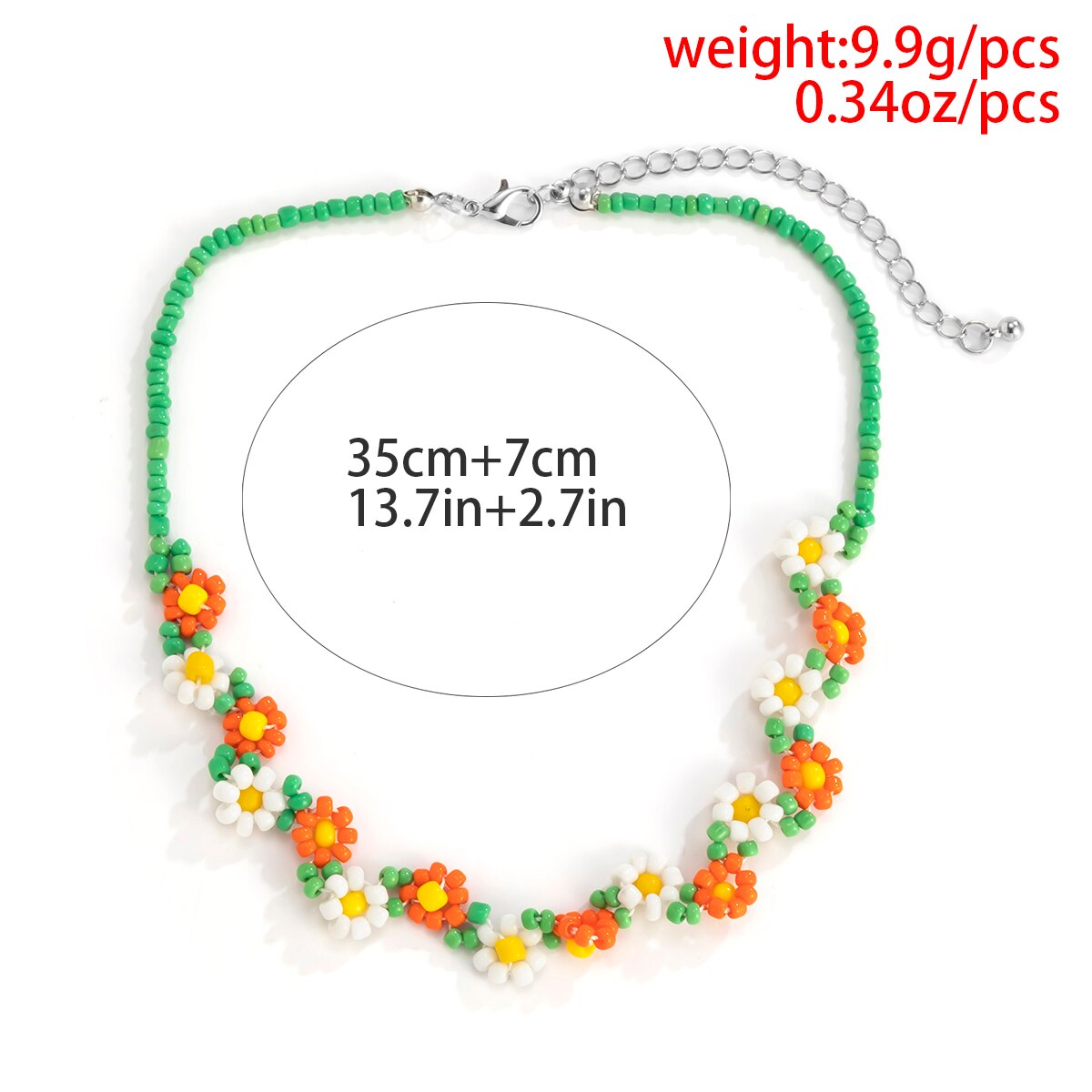Salircon Trend Bohemia Rainbow Color Seed Beads Chain Choker Necklace