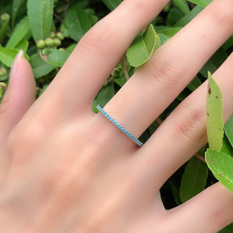 Kinel Tibetan Silver Classic Exquisite Circle Turquoise Charm Stackable Finger Ring