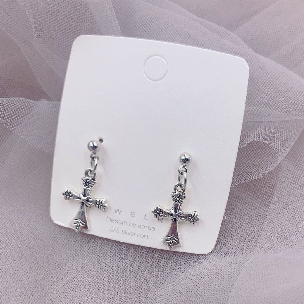 Fashion Cross Pendant Cartilage Drop Dangle Earrings