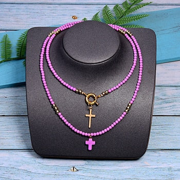MOON GIRL 85cm Long Double Layer Cross Pendant Necklace