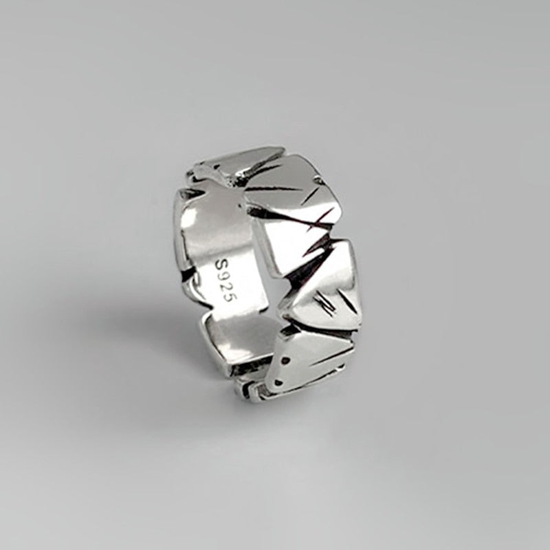 Retro Adjustable Opening Mori Heart Shaped Rock Texture Ring