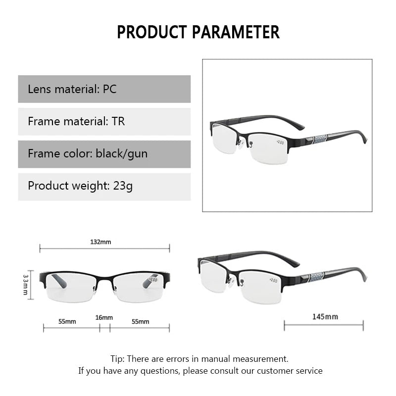High Quality Half-frame Diopter Glasses Business Male Presbyopic Eyeglasses