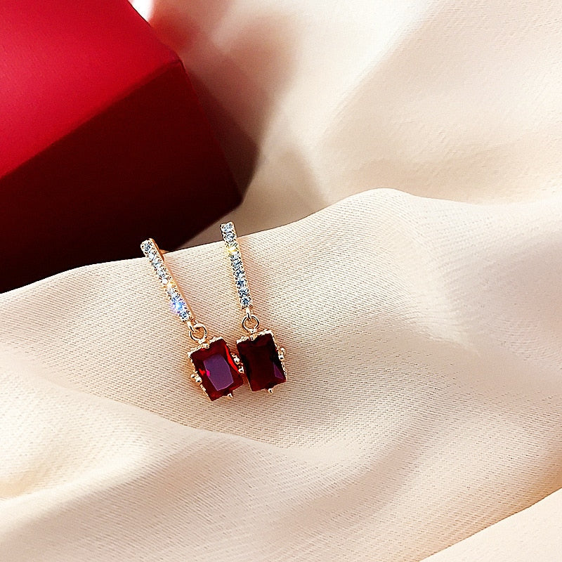 Korea Flower Crystal Temperament Geometric Shiny Zircon Earrings