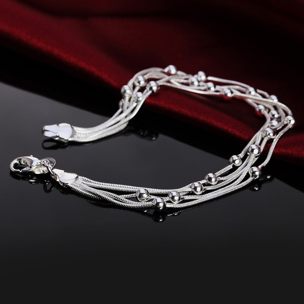 925 sterling silver Bracelets Snake chain round beads