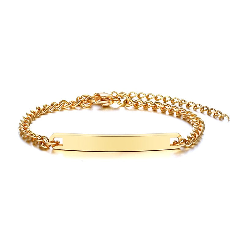 Personalize Baby Name Chain Smooth Bangle Link Gold Tone Bracelet