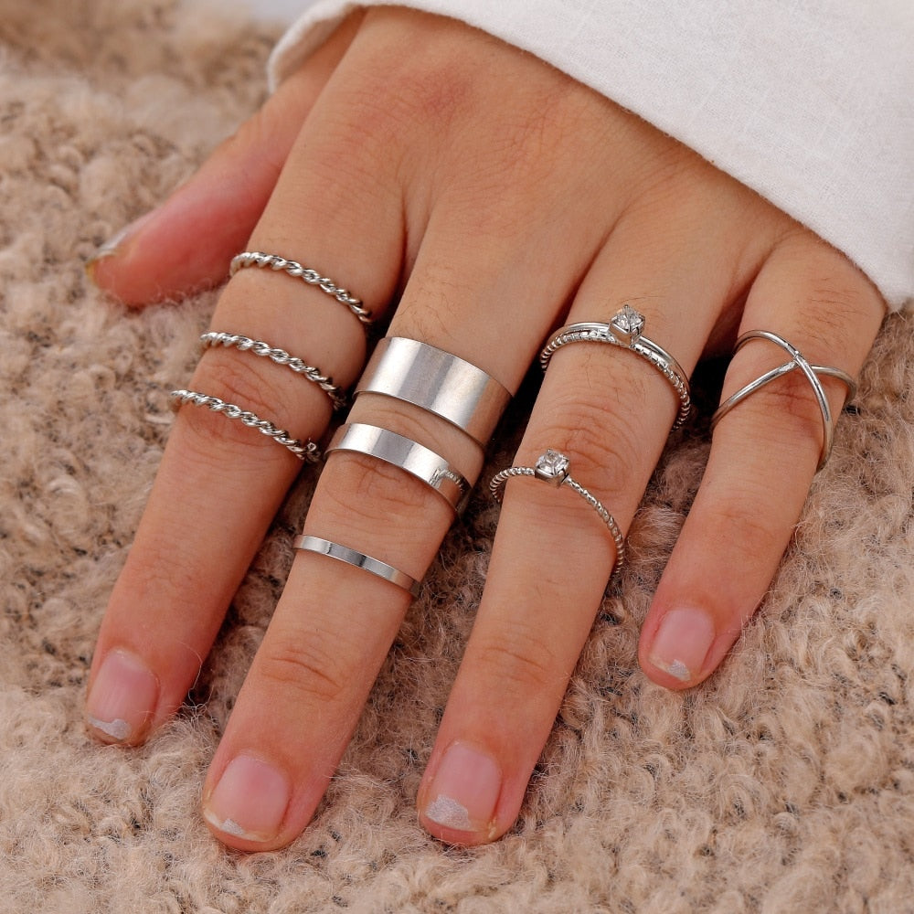 FNIO Bohemian Gold Color Chain Rings Set