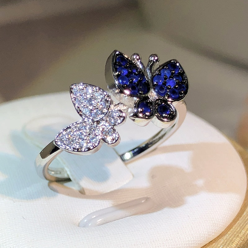 925 Silver High Quality Blue And White Zircon Adjusted Ring