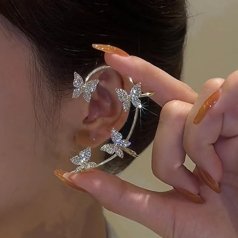 Korean Style Sparkling Zircon Butterfly Ear Clips Without Piercing