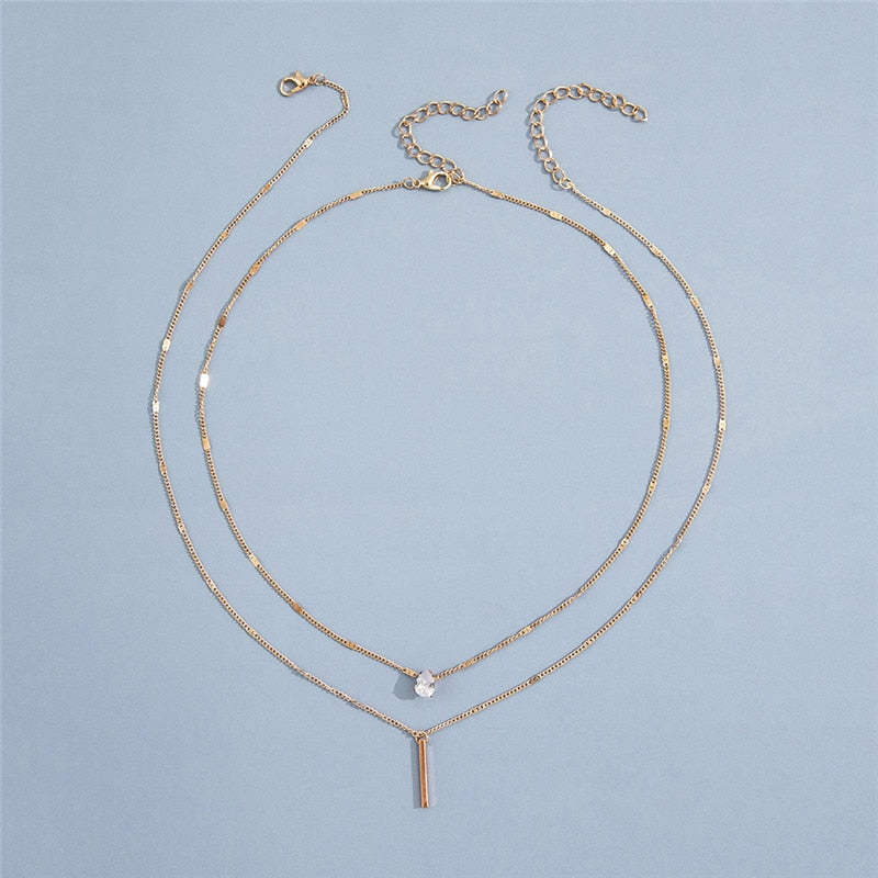 Simple Crystal Geometric Gold Pendant Necklace