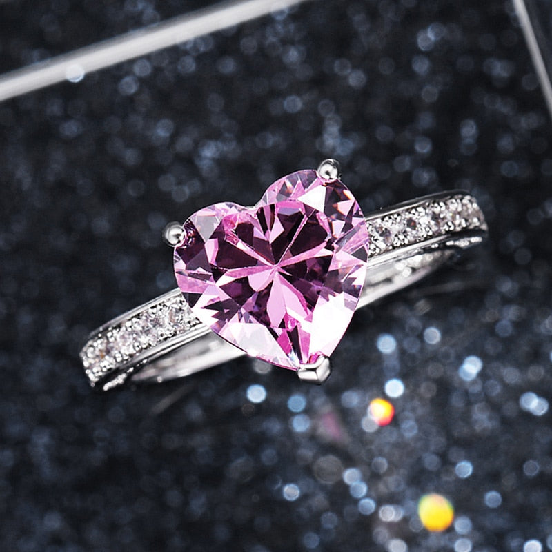 Huitan Luxury Solitaire Pink Cubic Zirconia Proposal Ring