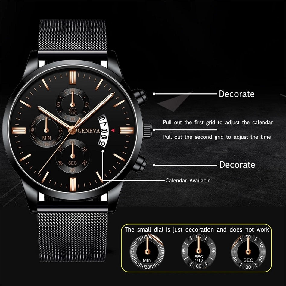 Men's Stainless Steel Mesh Belt Analog Quartz Watch