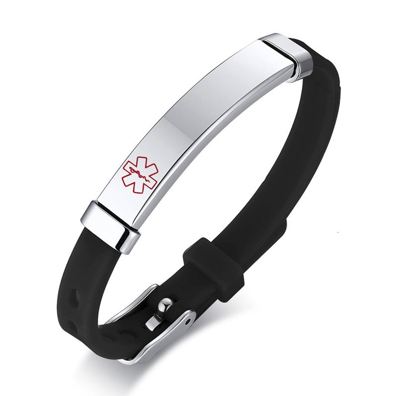 Vnox Personalize Soft Silicone Rudder Stainless Steel Kids Baby ID Bracelets