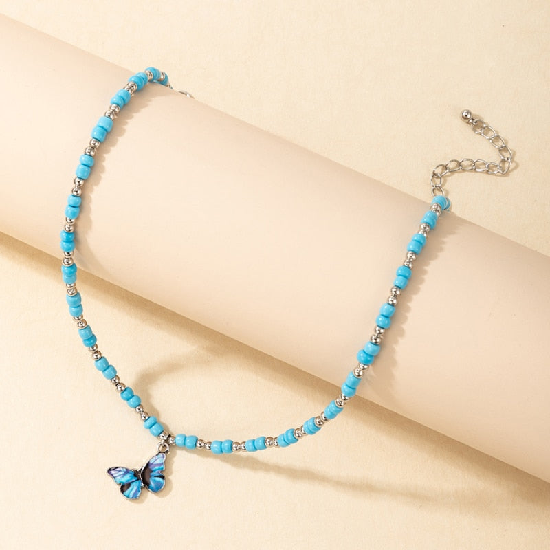 HuaTang Bohemian Green Rhinestone Shell Choker Pendant Necklace