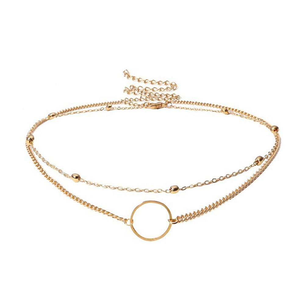 SUMENG Two Layers Round Gold Color Necklace