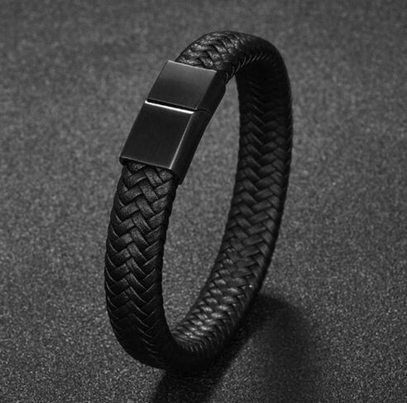 Black Braided Leather Wrap Infinity Bracelet