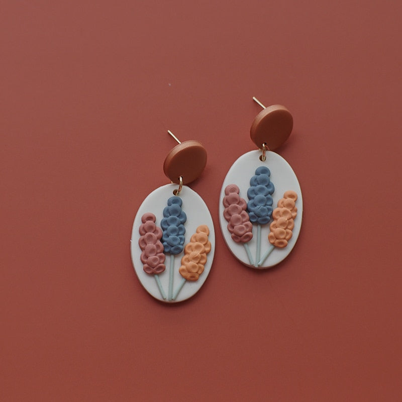 Handmade Molded Irregular Floral Multi Colors Earring