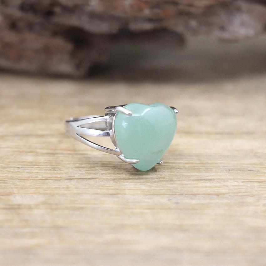 Heart Gems Stone Quartz Adjustable Ring