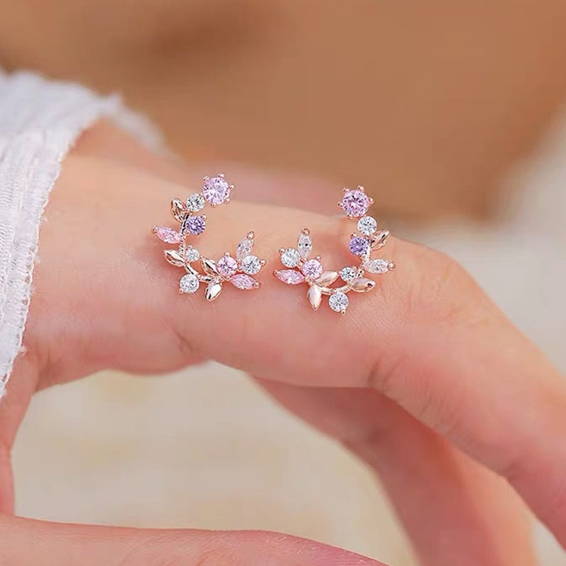 Korea Flower Crystal Temperament Geometric Shiny Zircon Earrings