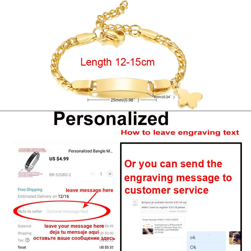 Personalize Baby Name Chain Smooth Bangle Link Gold Tone Bracelet