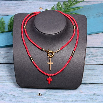 MOON GIRL 85cm Long Double Layer Cross Pendant Necklace