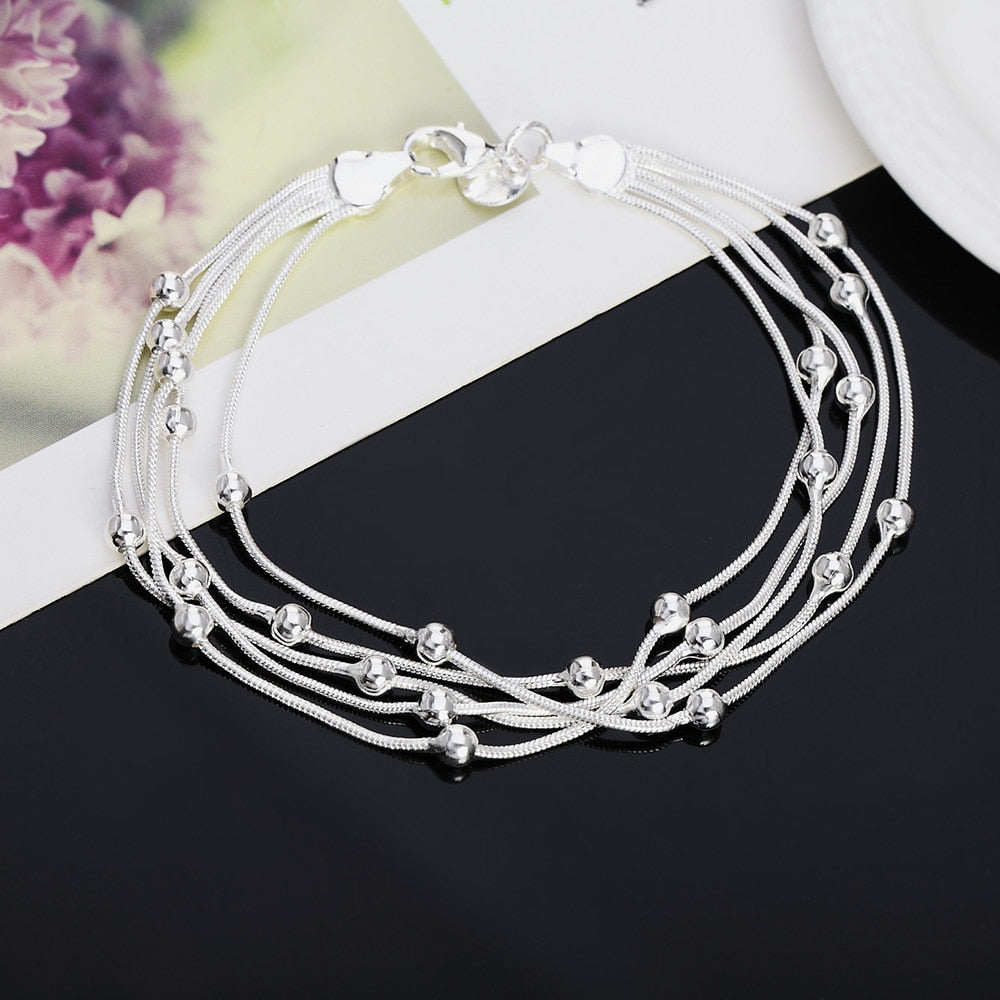 925 sterling silver Bracelets Snake chain round beads