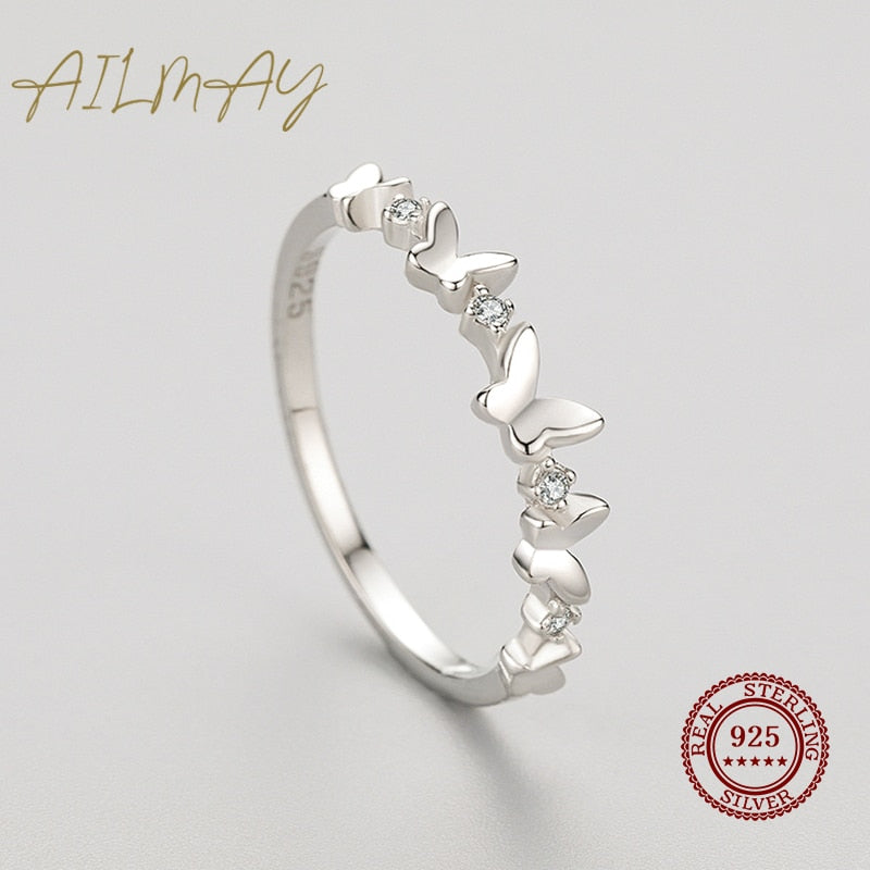 Ailmay 925 Sterling Silver Clear Zircon Butterfly Finger Ring