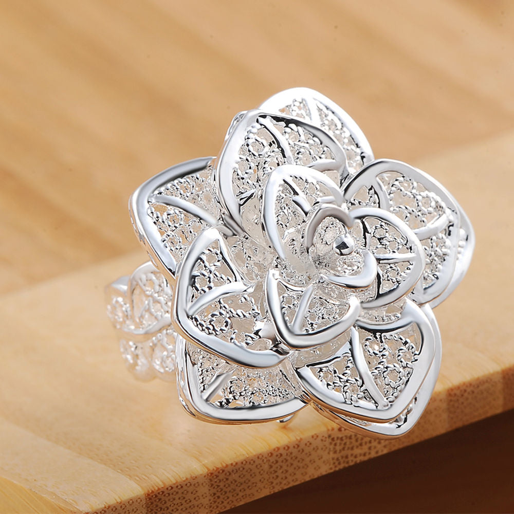 DOTEFFIL 925 Sterling Silver Opening Three-Tiered Flower Ring