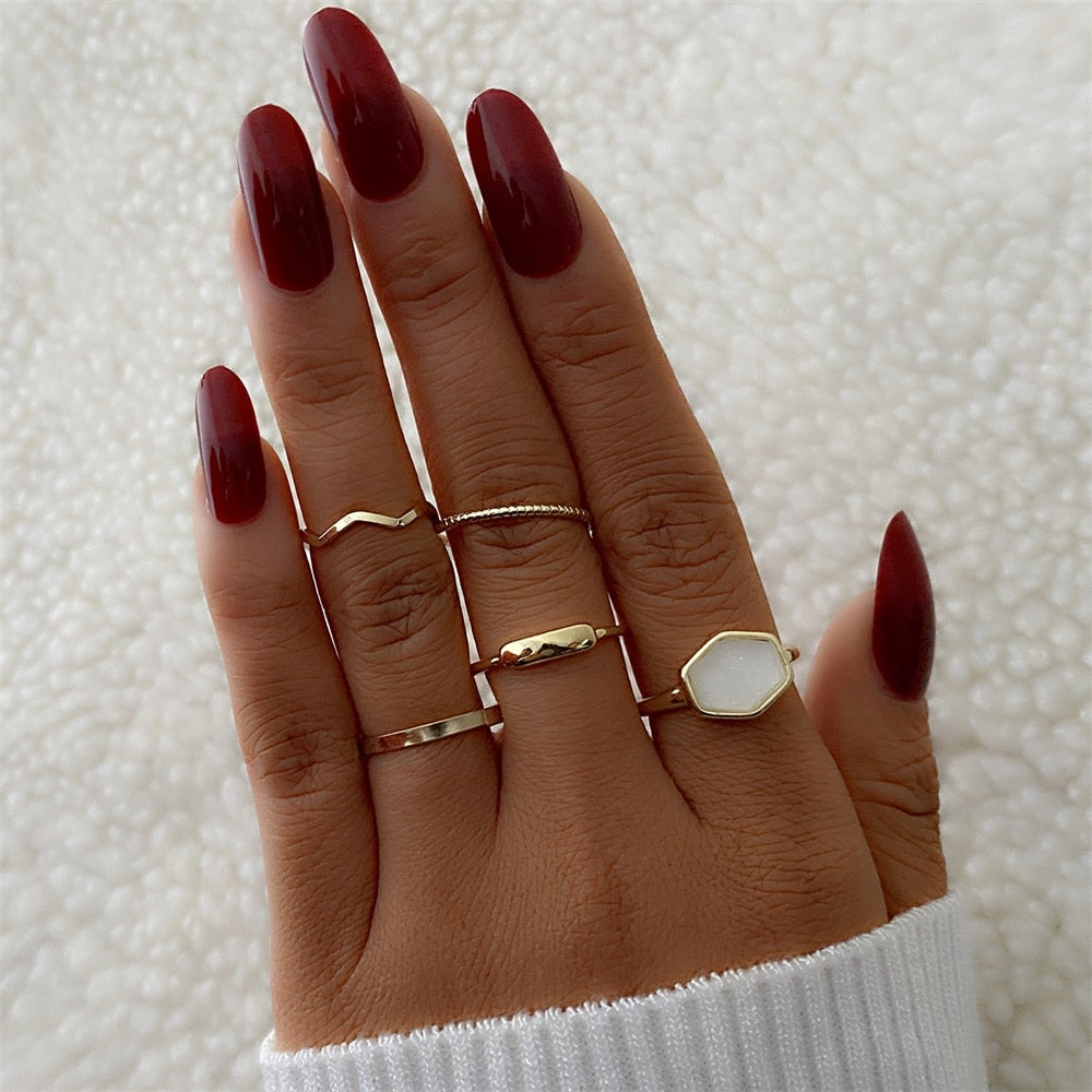 FNIO Bohemian Gold Color Chain Rings Set