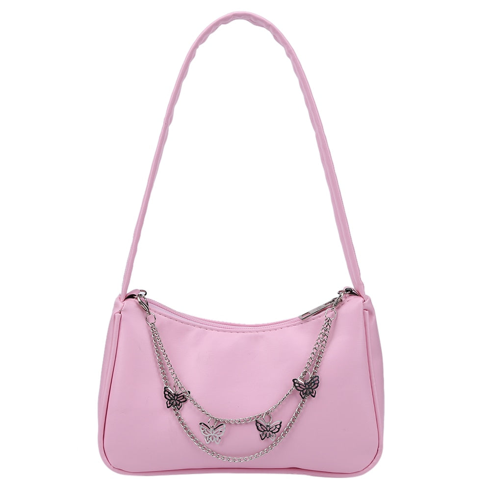 Fashion Women Pure Color Butterfly Chain Shoulder Bag