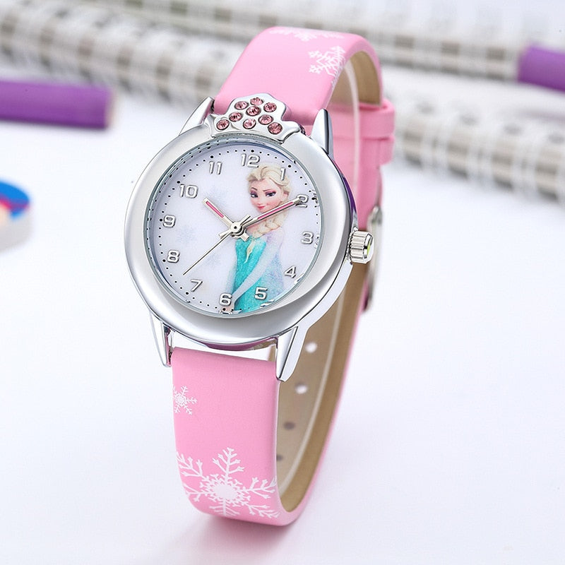 Elsa Watch Girls Elsa Princess Kids Watches Leather Strap Cute Children